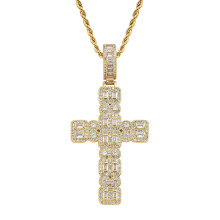 personalisierte benutzerdefinierte Diamant-Schmuck-Halskette, Männer Frauen Kupfer pflastern mit Zirkon vergoldet Jesus Kreuz Halskette Kette Blingbling